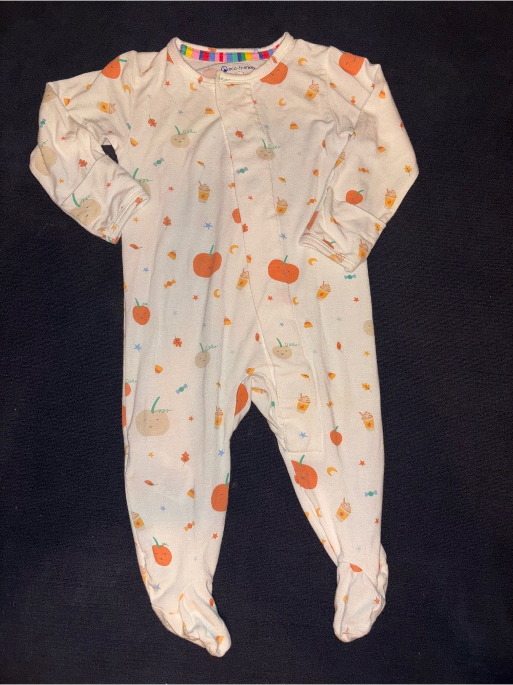 Magnetic Me Cream Footie with Orange Pumpkin Print